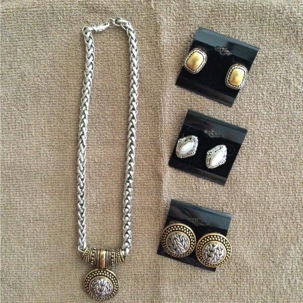 NWOT Elegant Silver and Gold Necklace and Earring Set